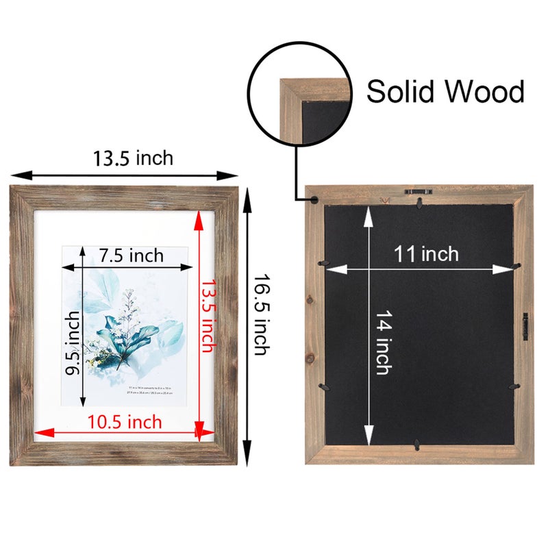 KAIWIN 100% Solid Wood Brown 11x14 Picture Frame 2 Pack Display Picture 8x10 with Mat, Rustic Wooden Photo Frames for Wall Mounting - Image 4